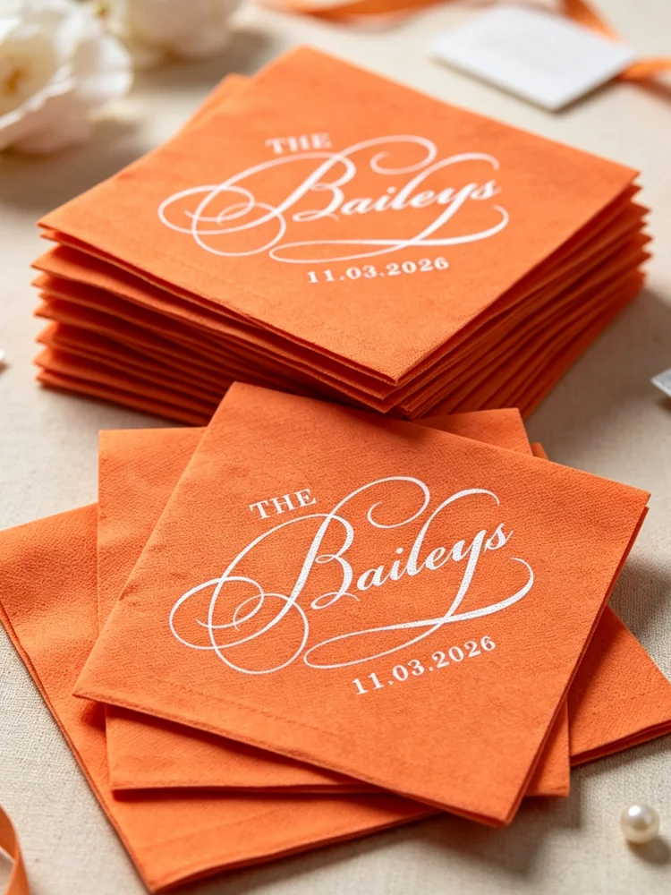 Custom Personalized Linen Like Paper Cocktail Beverage Napkins, Monogrammed Dinner Napkins, Guest Towels for Wedding, Restroom