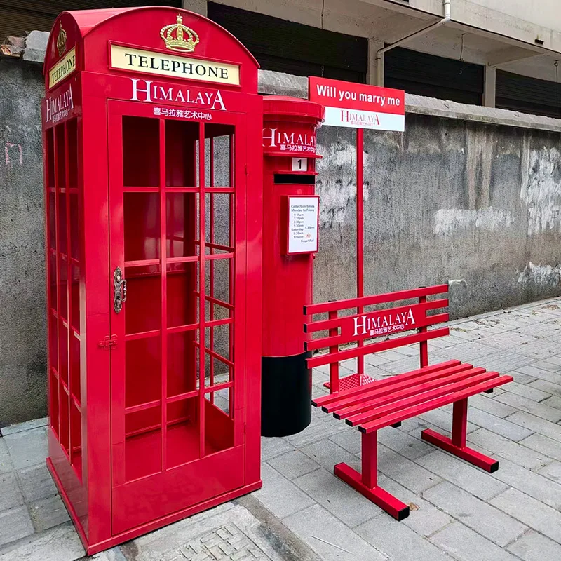 European retro style phone booth outdoor large ground decoration ornament wrought iron mailbox road sign set sign