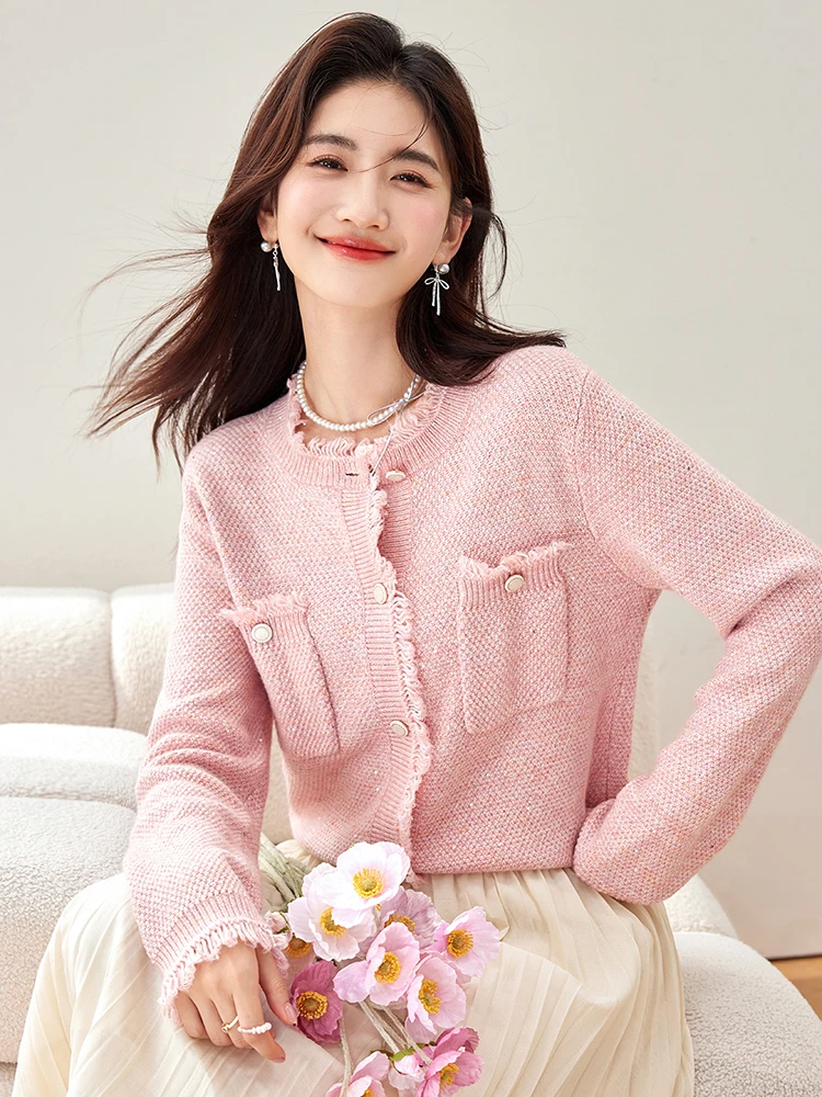 Autumn Winter New Knitted Cardigan Women Sweet Cute Pink Sweater Outerwears Korean Fashion Long Sleeve Loose Tops