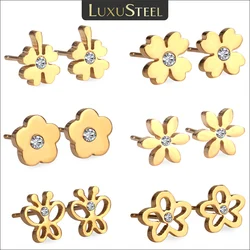 LUXUSTEEL 6Pairs Earrings For Women Girls Stainless Steel Cubic Zirconia FLowers Stud Sets Fashion Jewelry Gift Box Package 2023