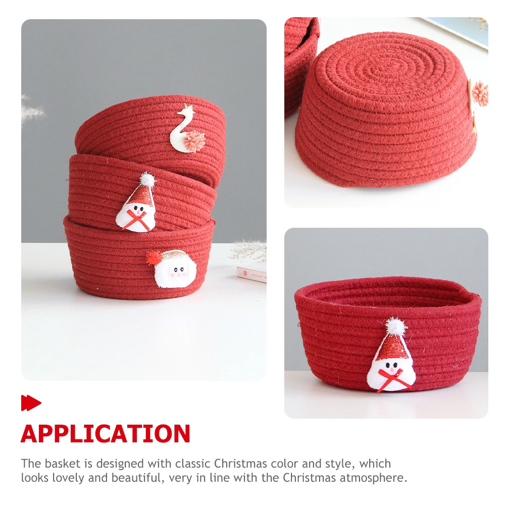 

Christmas Storage Basket Red Cotton Rope Woven Organizer Bin Gift Basket for Sundries Organizing Holiday Decorations Box