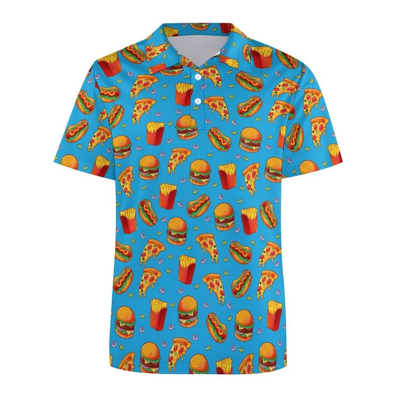 Cartoon Design Food Pattern 3d Printed Polo Shirt Men Children Amusing Hamburger Fries T-shirt Street Casual Short Sleeve Top
