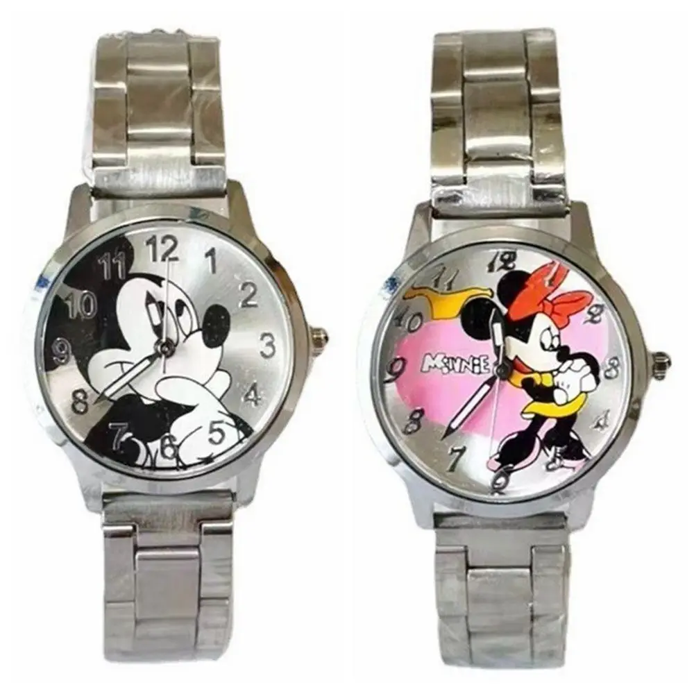 Disney-Reloj de Mickey Mouse y Minnie para niños y niñas, cronógrafo de cuarzo de acero, dorado y plateado, ideal para estudiantes y adultos, regalo de cumpleaños, novedad