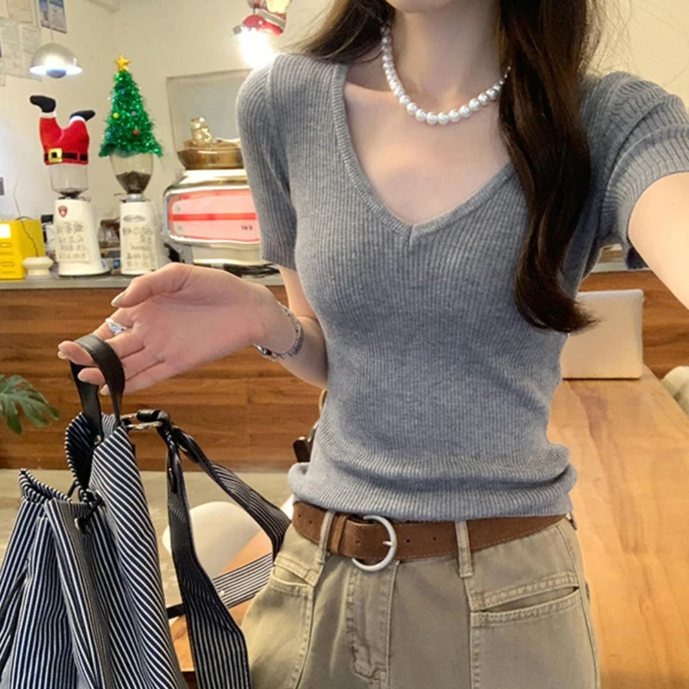 

Casual Women Top Short Sleeve Top Casual Wear S Casual Vneck Top Basicstyle Polyester Fabric Simple Basic Style