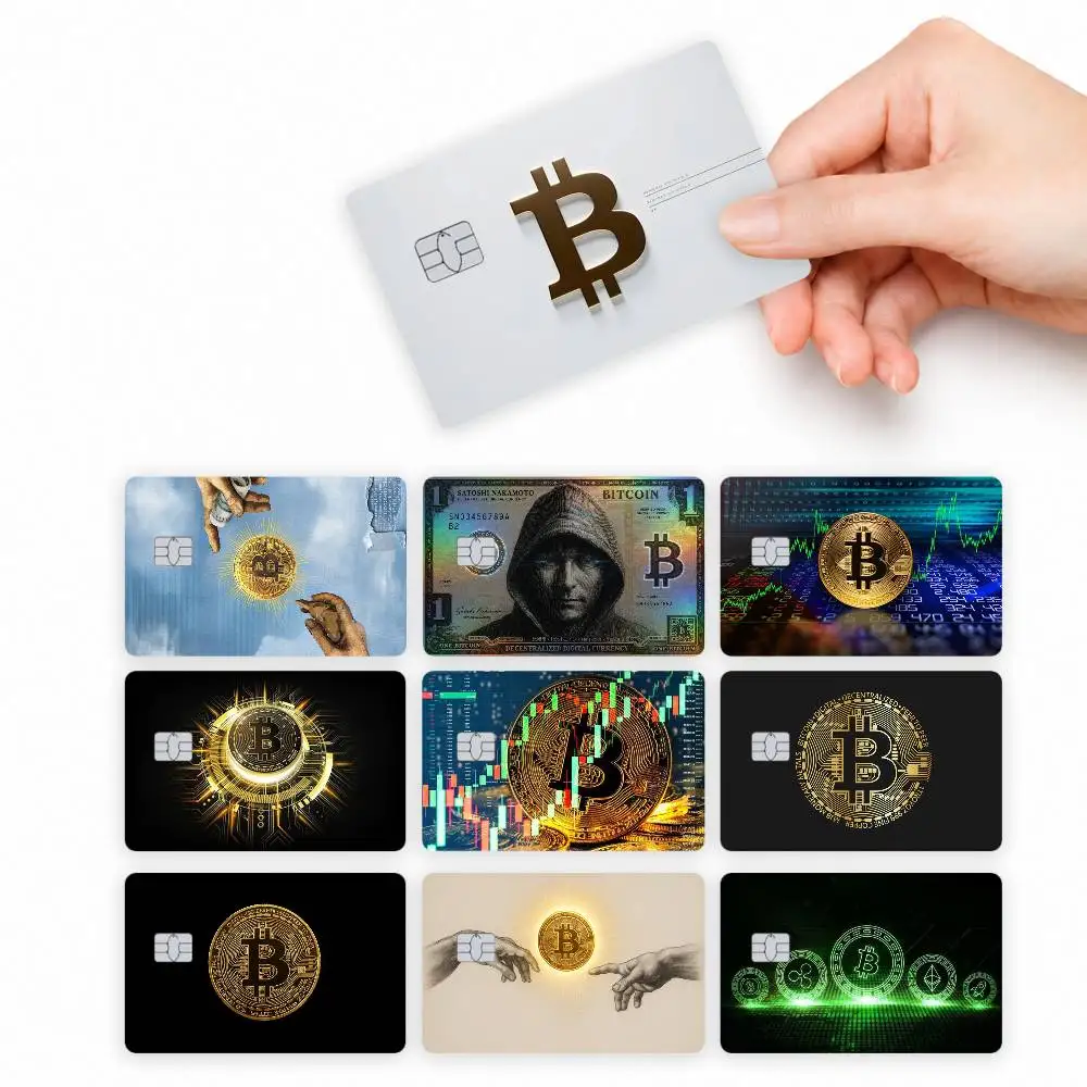 Finance B-Bitcoin 4pcs Credit Card Skin Stickers Suitable for Bank Debit Subway Bus Transit Pass Decorative Cover