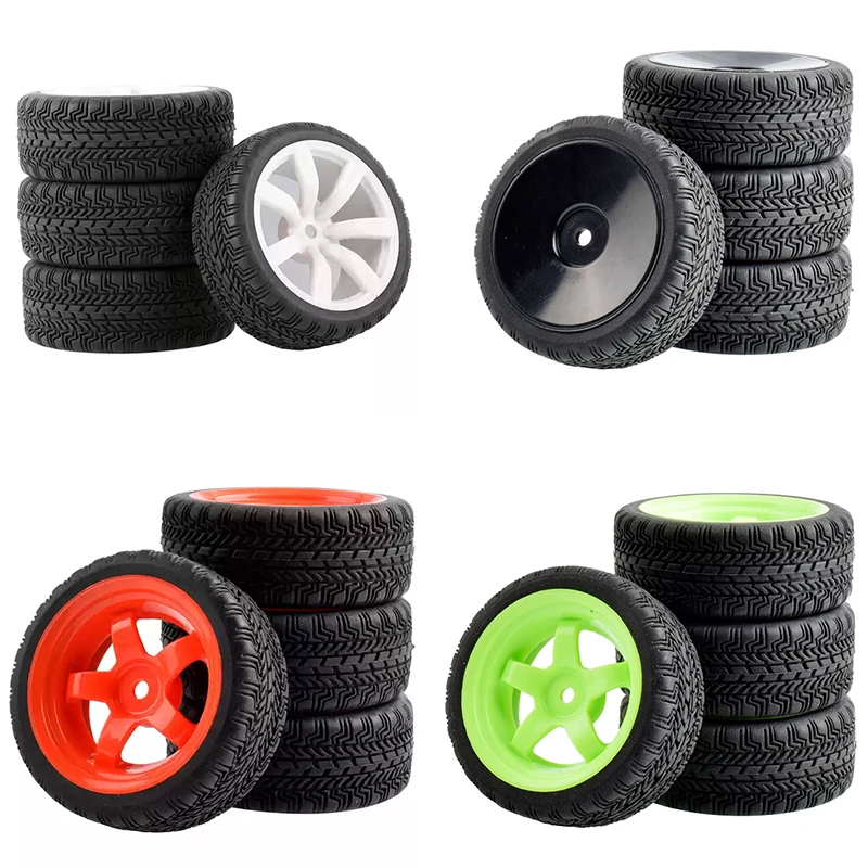 4Pcs/ Set RC RV 1:10 Racing Tyre FW06 TT02 Grip Soft Tire Plastic Wheel Hub Child Modification Toy