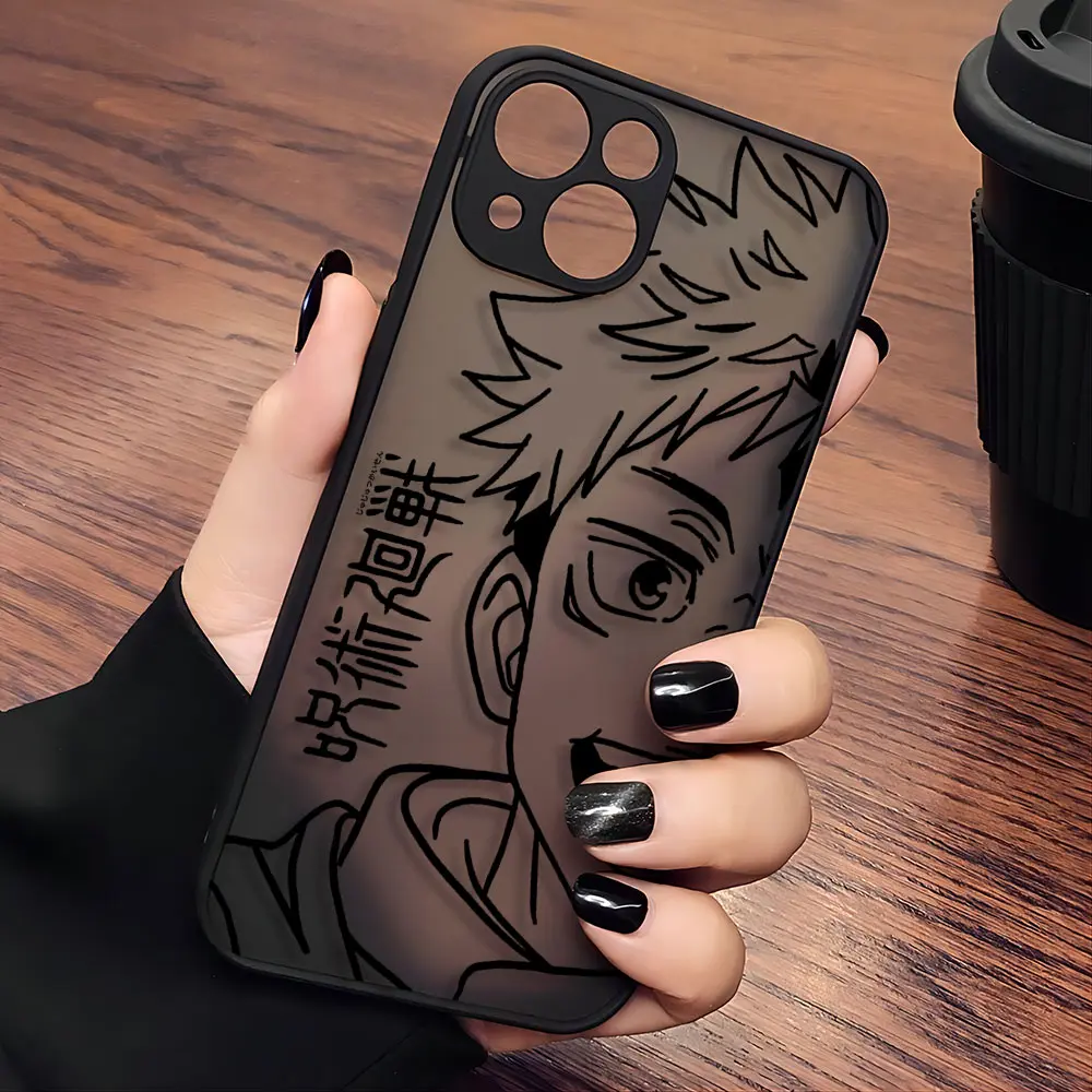 Blcak Hot Jujutsu Kaisen Anime Phone Case For iPhone 15 14 13 12 11 Mini Pro Max XR XSMax 7 8 Plus Matte Transparent Back Cover