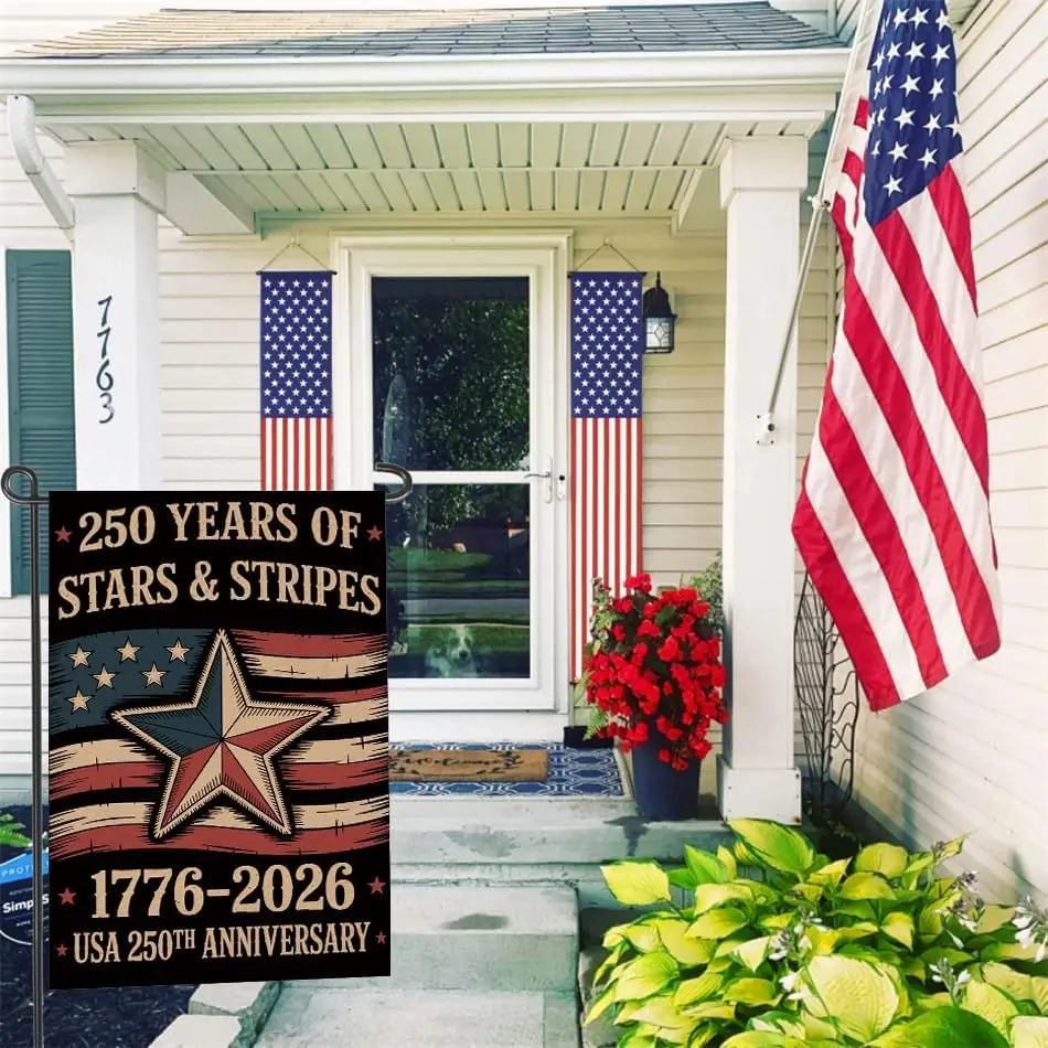 250 Anniversary USA Garden Flags 12x18 inch Double Sided, 250 YEARS OF STARS & STRIPES 4th of July Decorations, Small 17 PPZ