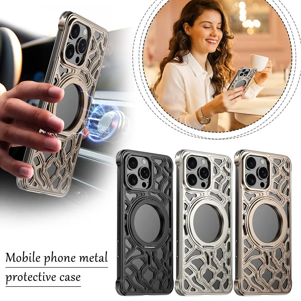 

Magnetic Metal Phone Case For iPhone 16/16Pro/16ProMax Invisible Bracket Aluminum Alloy Removable Heat Dissipation Phone Co Z2E8