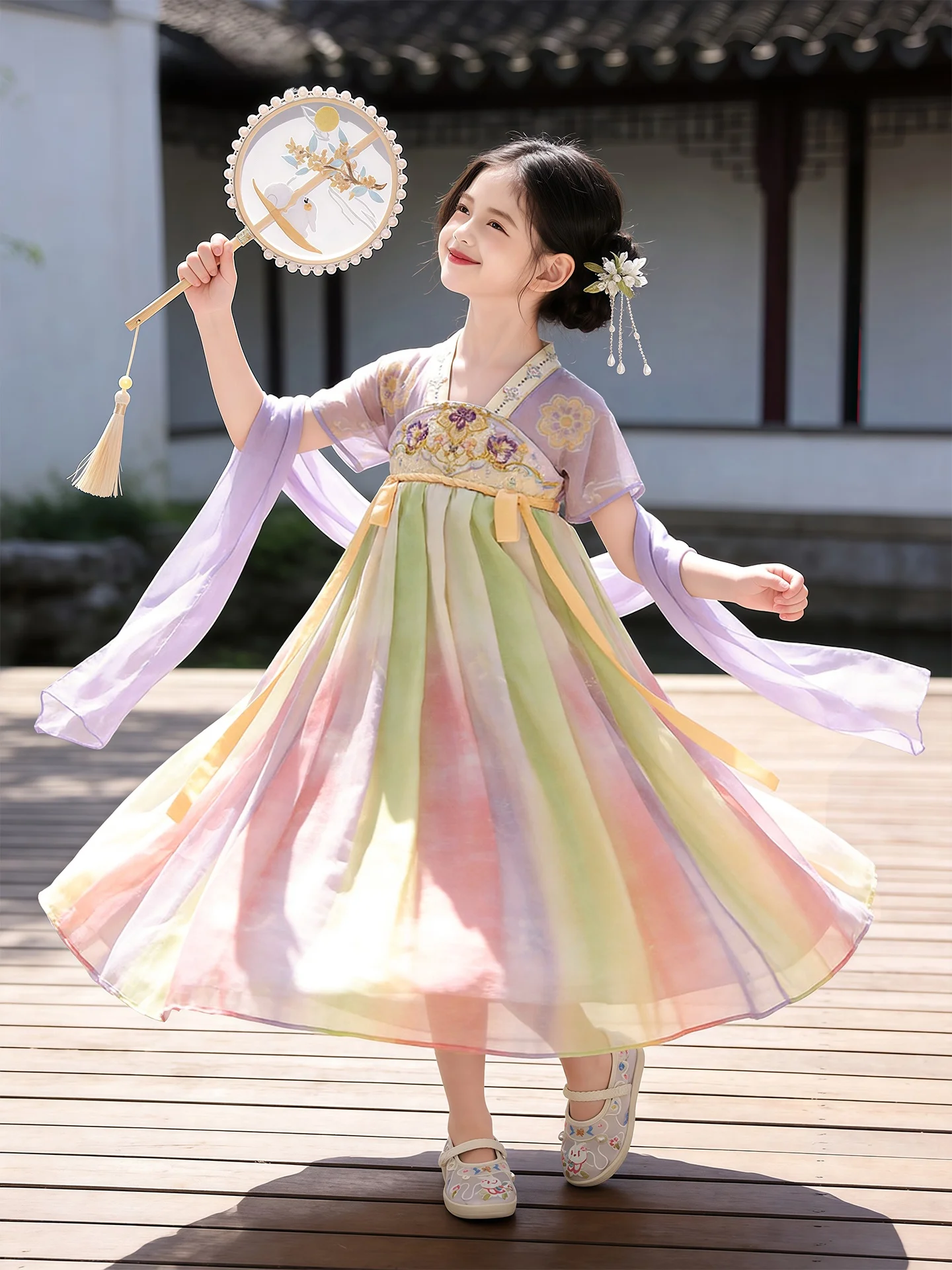 elegant-princess-dress-for-girls-summer-new-style-chinese-traditional-costume-long-skirt-breathable-comfortable-short-sleeve