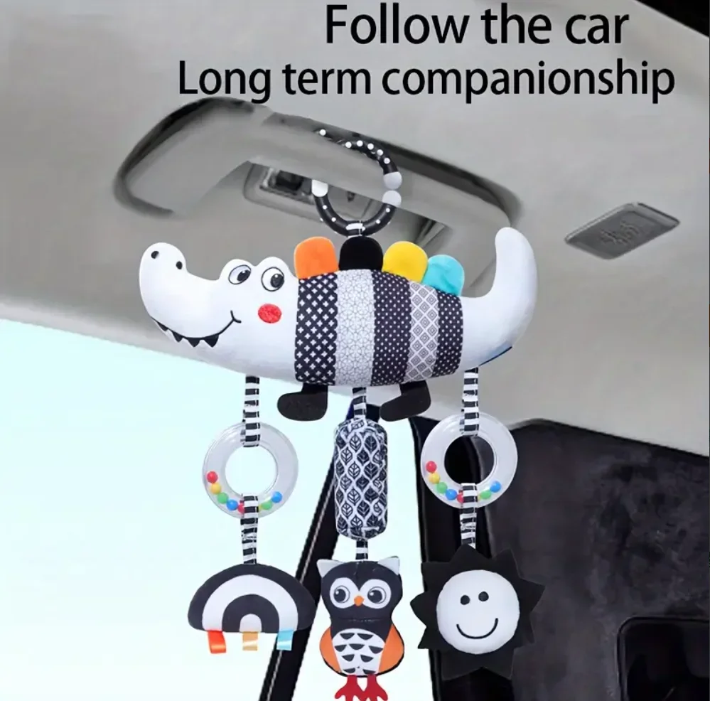 Kinderwagen Windgong & Bedbel - Rustgevend mobiel speelgoed met dieren- en bijenvormen, zachte rammelaars, hangend zintuiglijk speelgoed voor pasgeborenen