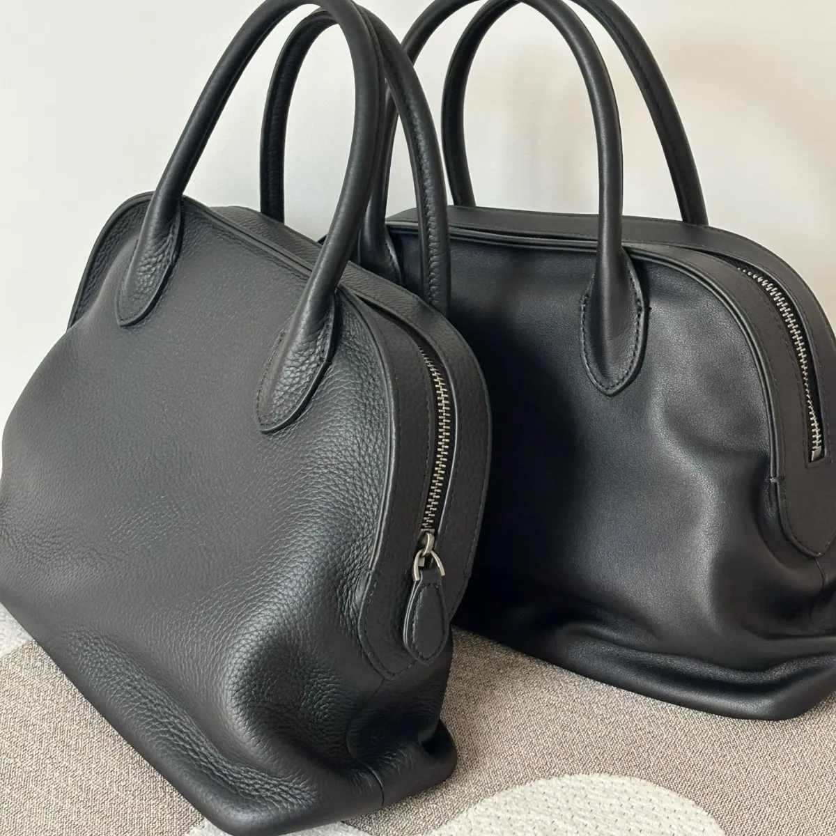 FIRMRANCH 2026 Autumn/Winter Classic Black Minimalist Shell Design Handheld Bowling Bag Premium Genuine Leather Women's Purse