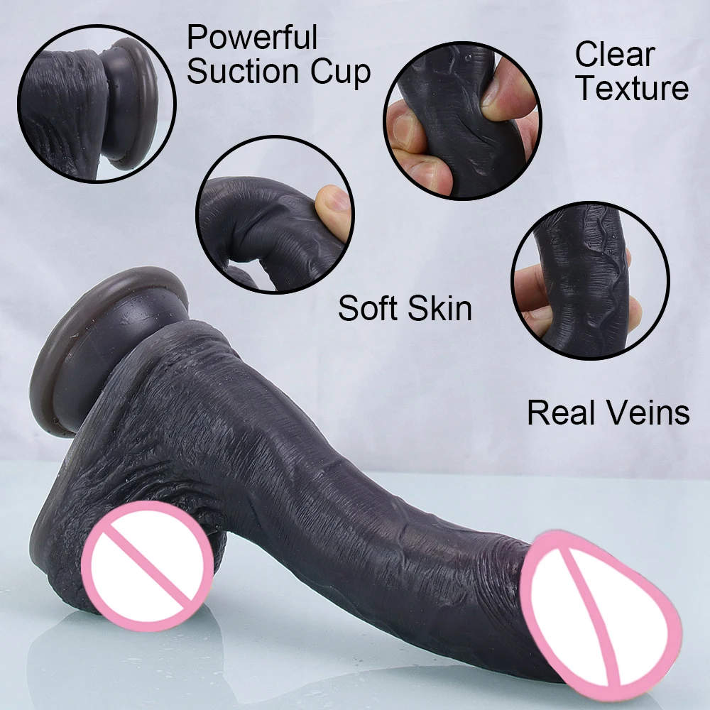 Black Skin Realistic Dildo Soft Double Layer Silicone Big Glans Penis Suction Cup Anal Sex Toy For Woman Hole G-Spot Masturbator