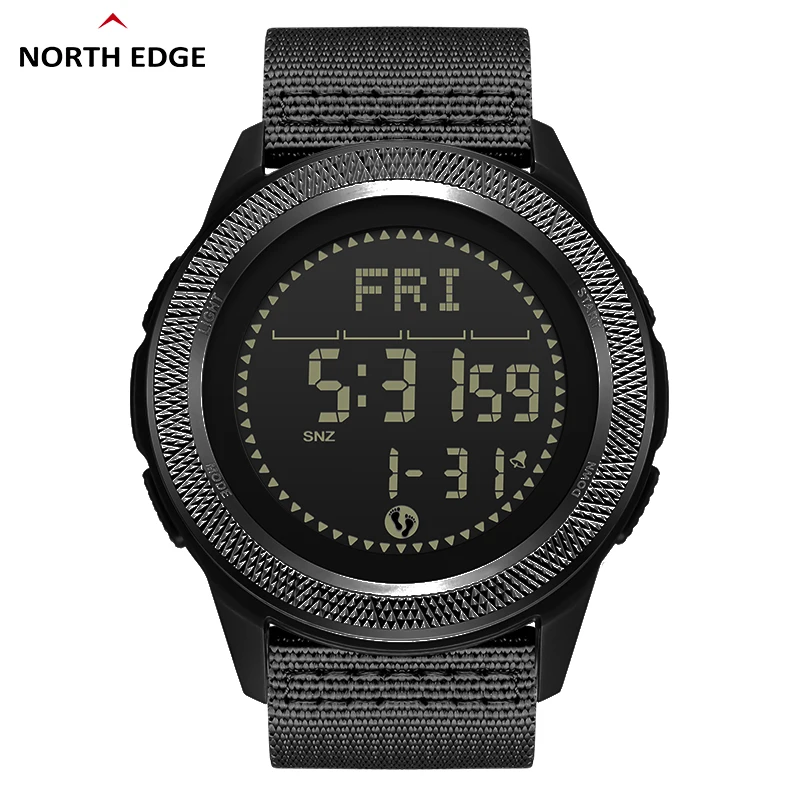 NORTH EDGE Men\'s Digital Carbon fiber Watch Shock Militray Sports Super Light Outdoor Compass Waterproof 50M Wristwatches