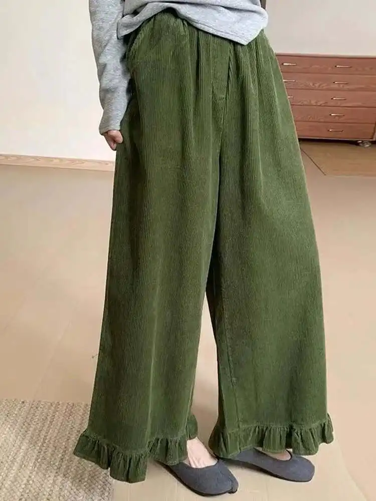 

plus Size Corduroy Wide Leg Pants Women's Casual High Waist Flared Hem Autumn Winter Slimming Versatile Comfortable Trousers