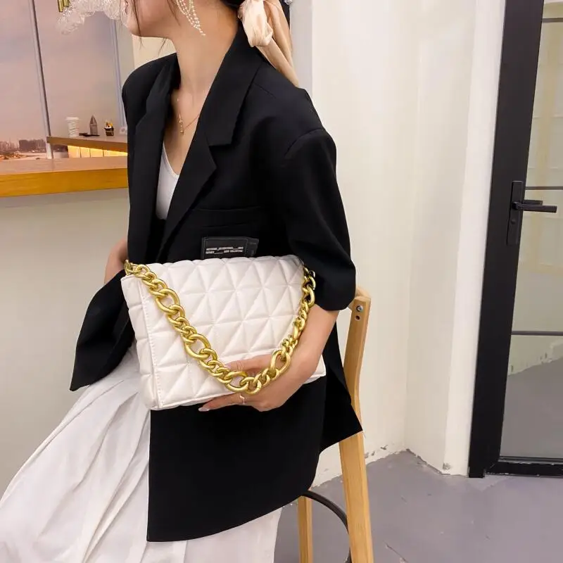 2024 New Women\'s Shoulder Bags High Quality Simple Ladies Rhombic Sewing Square Bag Luxury Female PU Leather Chain Hand Bags