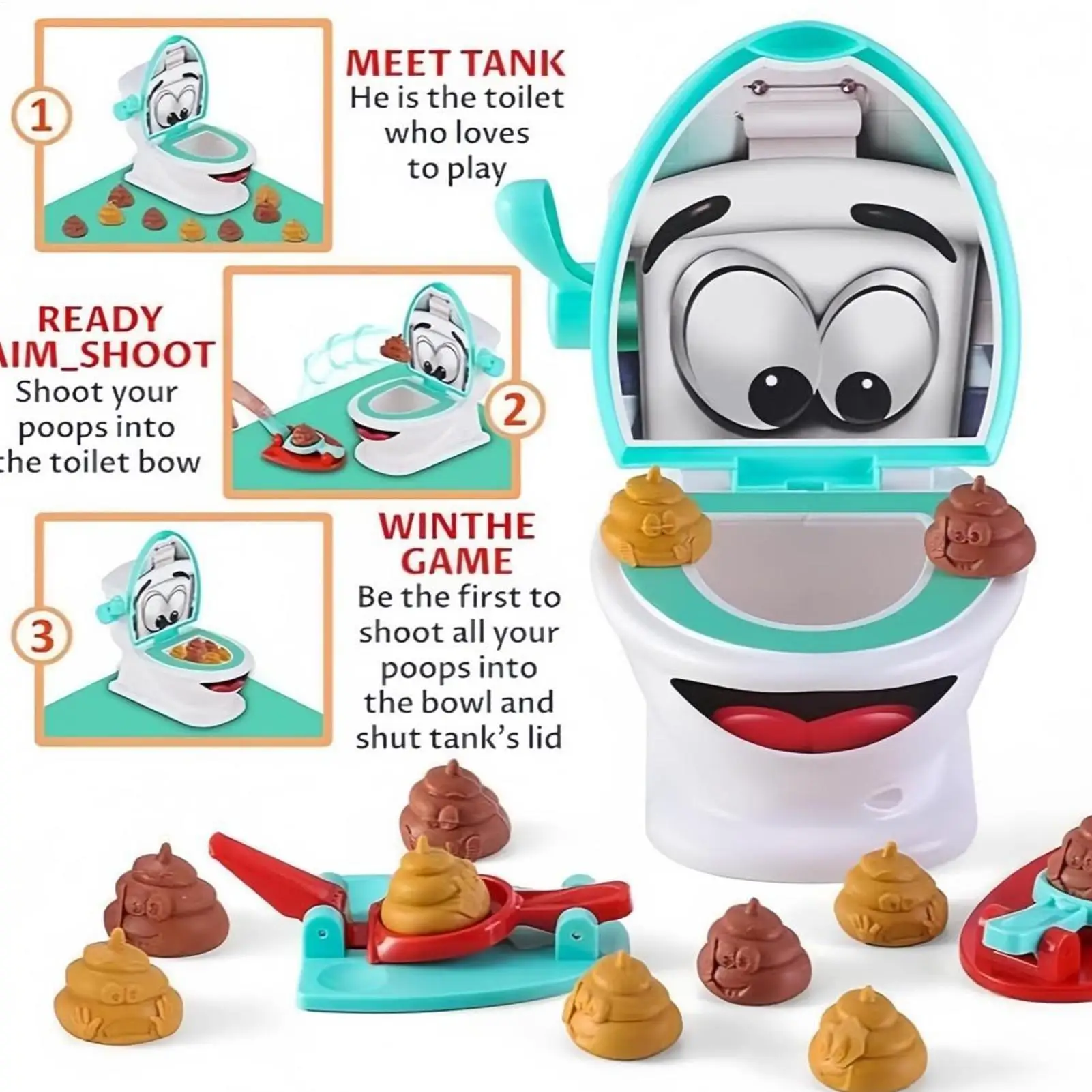 

Ejection Toilet Joke Toy Stool Toilet Seat Two-Person Interactive Battle Table Game Spoof Poops Fun Simulation Toys for Kids