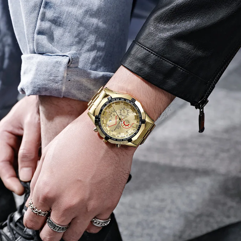 22New เข็มขัดเหล็กปฏิทินขนาดใหญ่ผู้ชาย Domineering Tough Guy นาฬิกาทองอัตโนมัตินาฬิกาควอตซ์ผู้ขายที่ดีที่สุดบน douyin