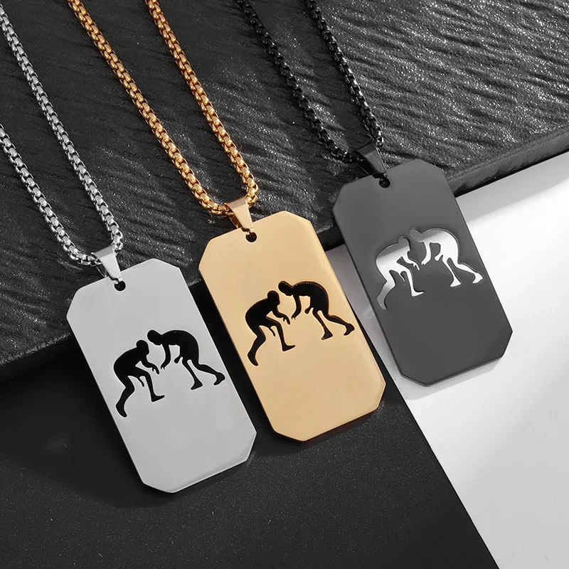 Fashion Jewelry Stainless Steel Sports Logo Sports Wrestling Necklace Versatile Highlighting Charm Necklace