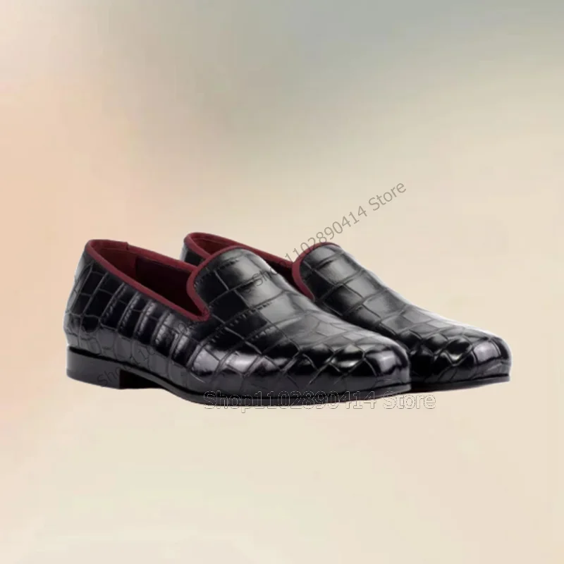 

Black Alligator Print Round Toe Low Top Men Loafers Fashion Slip On Men Shoes Luxury Handmade Party Feast Office Men Dress Shoes