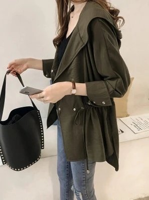 Bf Style Women's Spring Autumn Fashion Hooded Cardigan Coat Korean Version Student Versatile Mid-Length All-Match Top