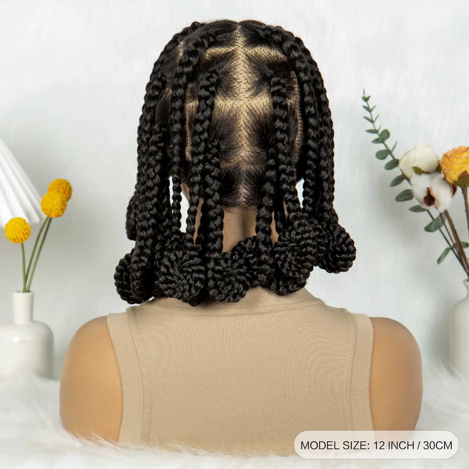 Synthetic Full Lace Braided Wigs Handmade Bantu Braided Lace Wig Knotless Lace Frontal Braids Wig with Baby Hair for Black Women