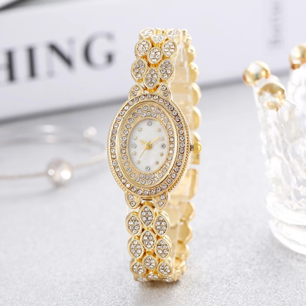 Fashion Watch Women Ring Necklace Earrings Rhinestone Fashion Wristwatch Female Casual Ladies Watches Jewelry Set Clock With Box