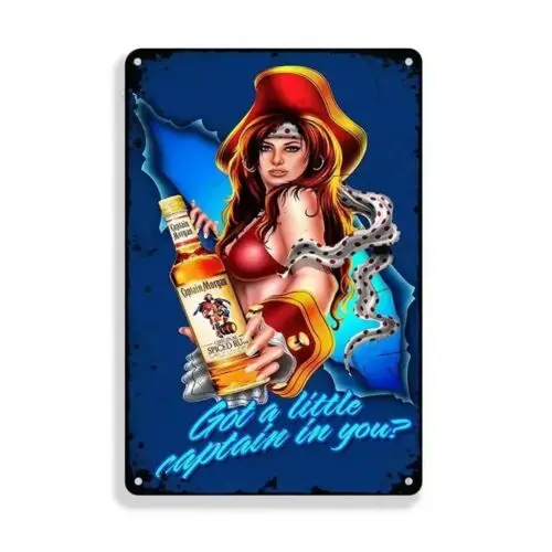 Cartel de estaño de capitán pirata, arte de pared de cueva de ron Vintage, decoración náutica