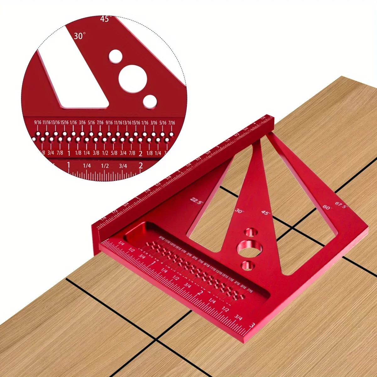 22.5/30/45/60/67.5/90 Degree Aluminum Alloy Square Ruler Protractor, Multi-Angle 3D Measuring Ruler, Engineer Carpenter Crafting