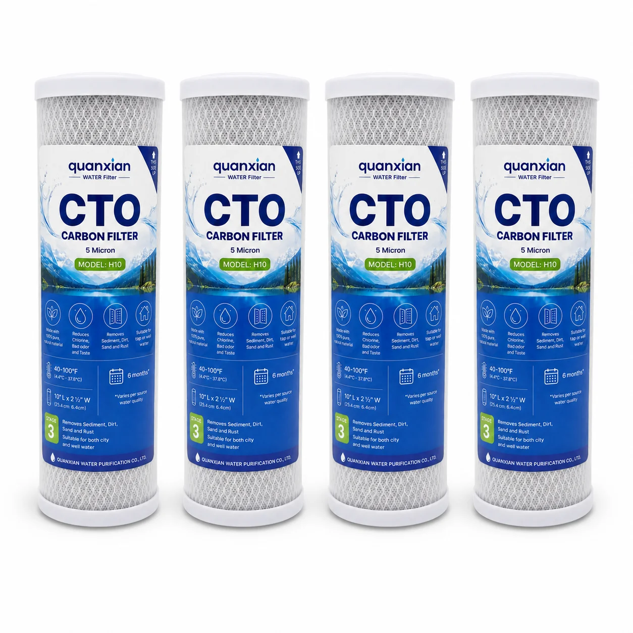 10 x 2.5 Inch CTO Activated Carbon Block Filter Cartridge 5 Micron for RO Under Sink Whole House Water Purifier 2-4 Pcs