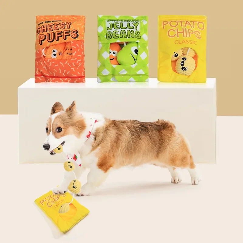 Funny Dog Toys Crisps Plush Filled Pets Squeaky Chew Toy Bite-resistant Sounding Paper Toys For Small Medium Pets Supplies