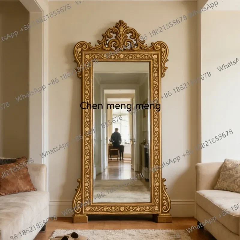 D80 French palace extension wind floor mirror luxury European retro full-length mirror home bedroom fitting full-length mirror