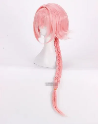 Peluca de Cosplay de Game Fate Apocryph Astolfo, peluca sintética resistente al calor rosa de 75cm, gorro de peluca y 3 nudos negros