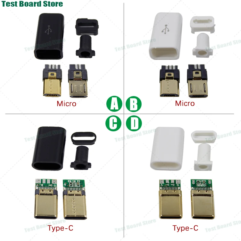 1 Set Usb Micro Type-C Mannelijke Gesoldeerde Oplaadplug Diy Datakabel Onderdelen Zwart-Wit Geassembleerde Plug