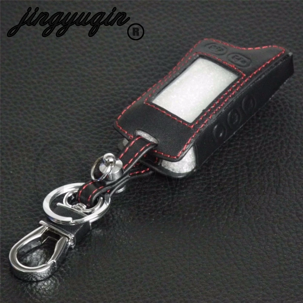 jingyuqin 5 Buttons Remote Leather Car Key Cover Case Two Way Alarm System For Tomahawk TZ9010 TZ9030 TW9030 TW9010