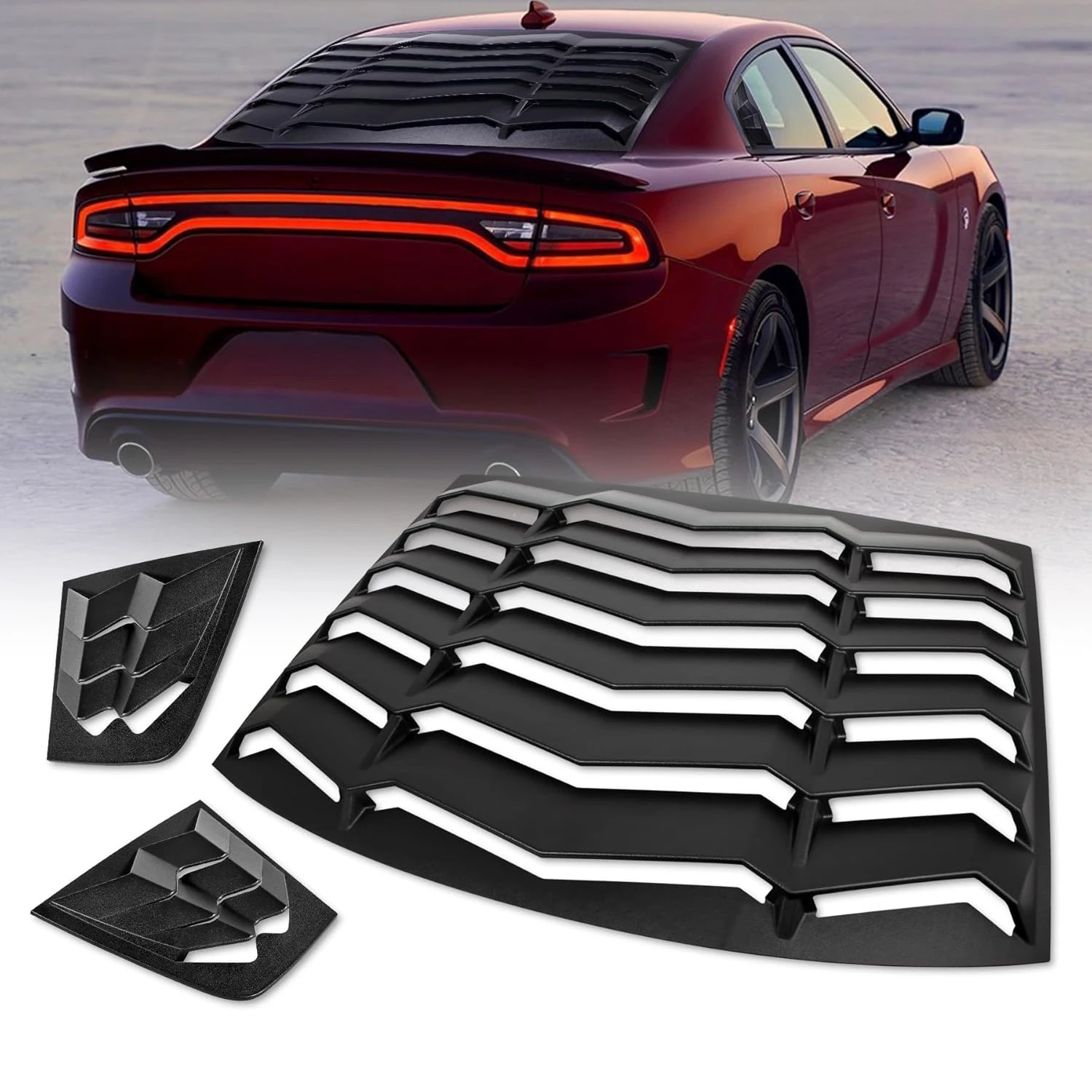 Matte Black Windshield Sun Shade Cover/Window Louver (Rear & Side) for Dodge Charger 2011-2024 SXT GT R/T Scat Pack SRT Hellcat