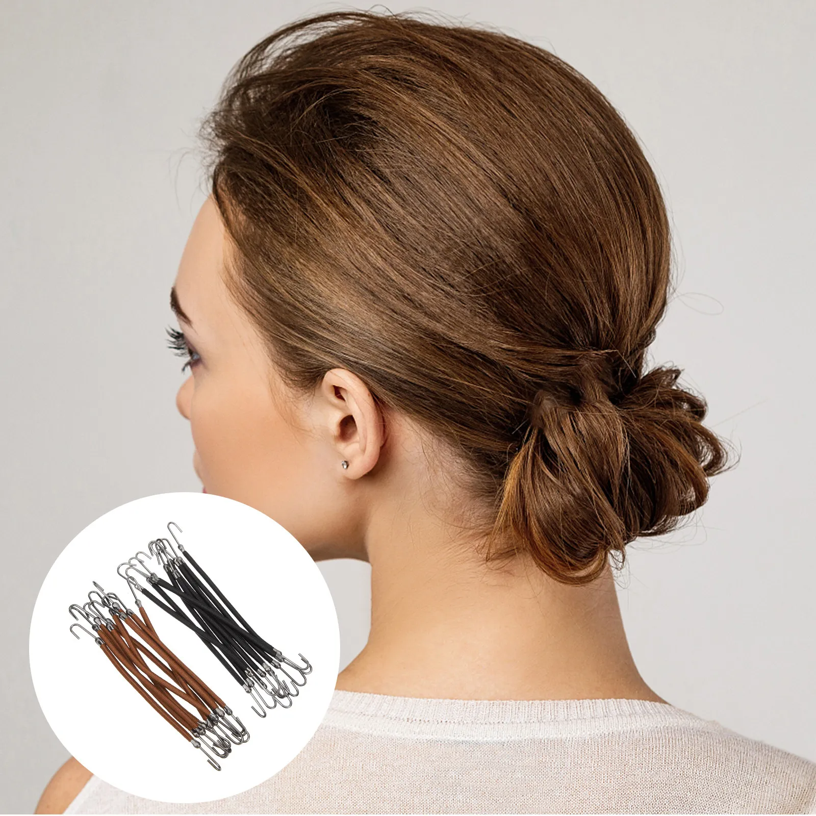

20pcs Elastic Hooks Ties Ponytail Holders Cord Iron Rubber Bungee Hair Ties Thick Curly Long Straight Thin Hair Hairstyling