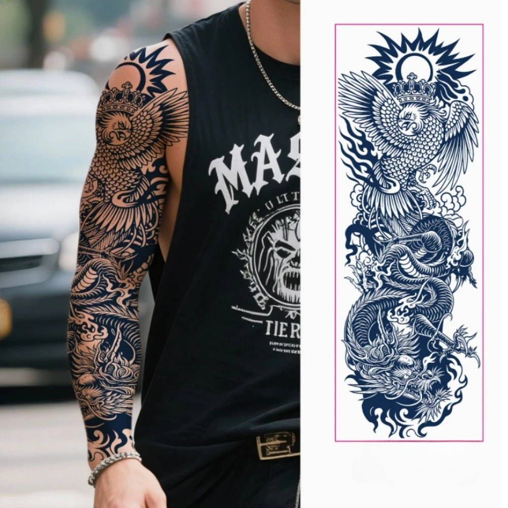 

Водостойкая, неотражающая, полупостоянная тату-наклейка на всю руку с травяным соком, темный цветочный узор