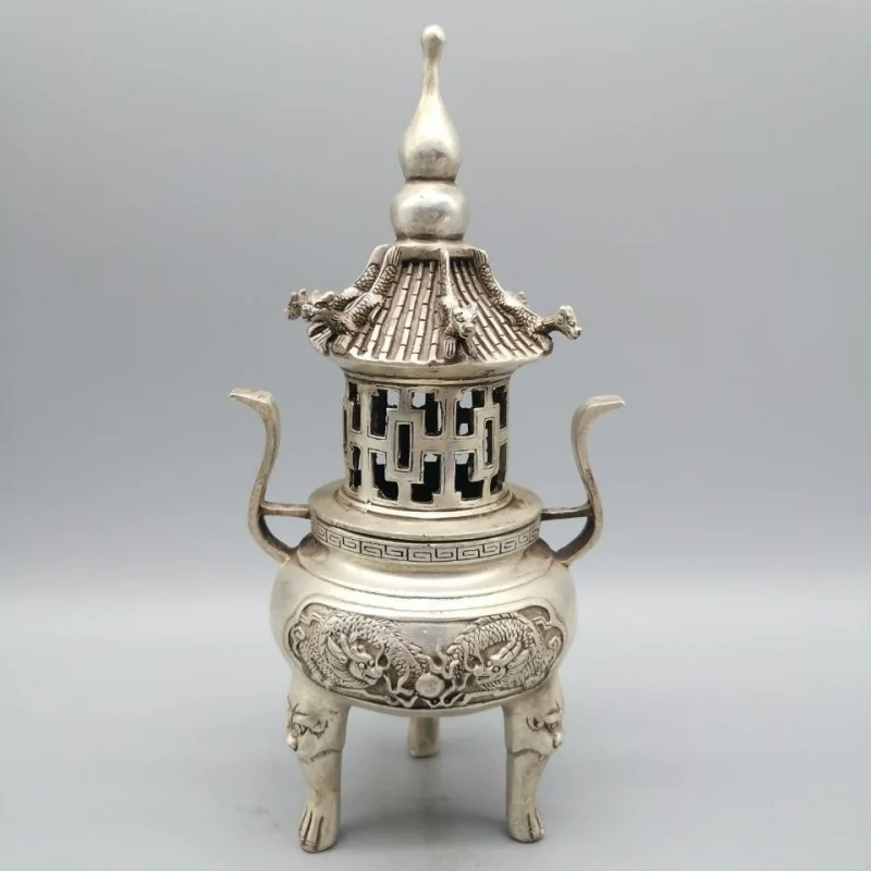 

Seiko Antique Style Pure Copper Silver-Plated Copperware Antique Collection Tower Incense Burner Home Decor Craft Ornament