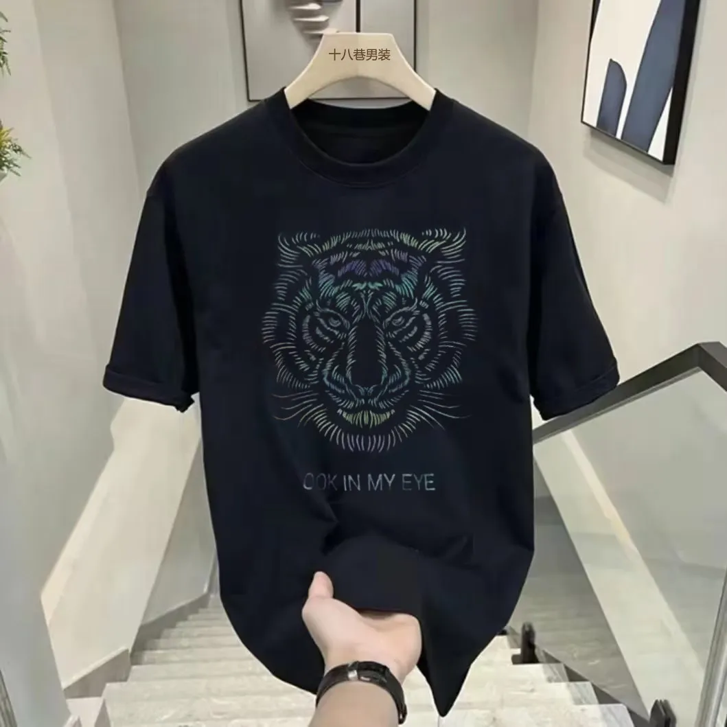 

Футболка с тигровым принтом, повседневная, с мелким рисунком, из чистого хлопка, унисекс, с круглым вырезом, коротким рукавом, приталенная, удобная, для повседневной носки осенью