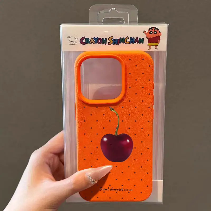 Sweet Red Polka Dot Cherry Fashion TPU Imitation Leather Phone Case For iPhone 16 Plus 15 14 13 12 11 Pro Max Shock-absorbing