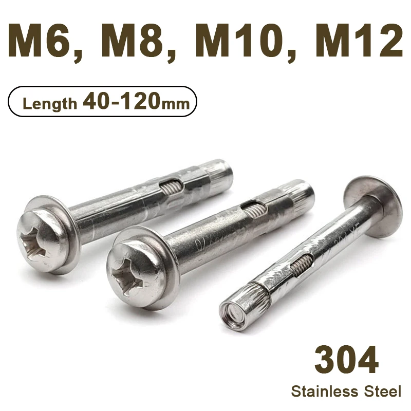 M6 M8 M10 M12 Phillips Round Head Expansion Screw Cross Pan Head Sleeve Concrete Anchor Built-in Tension Bolt 304Stainless Steel