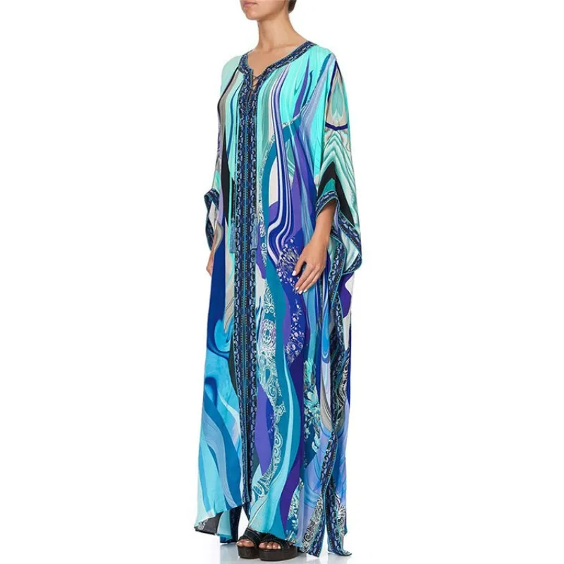 2024 nowy Kaftan przeciwsłoneczny o dużych rozmiarach dla kobiet, Bikini z nadrukiem zakrywa artystyczne strój kąpielowy Kimono Biquinis odzież
