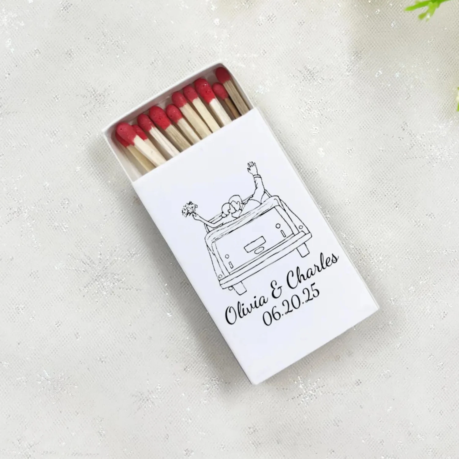 صناديق الثقاب لحفلات الزفاف للسيارة من Just Married، وصناديق الثقاب المخصصة، وصناديق الثقاب الزفاف، لحفلات الزفاف، وحفلات الخطوبة، وحفلات الزفاف #1