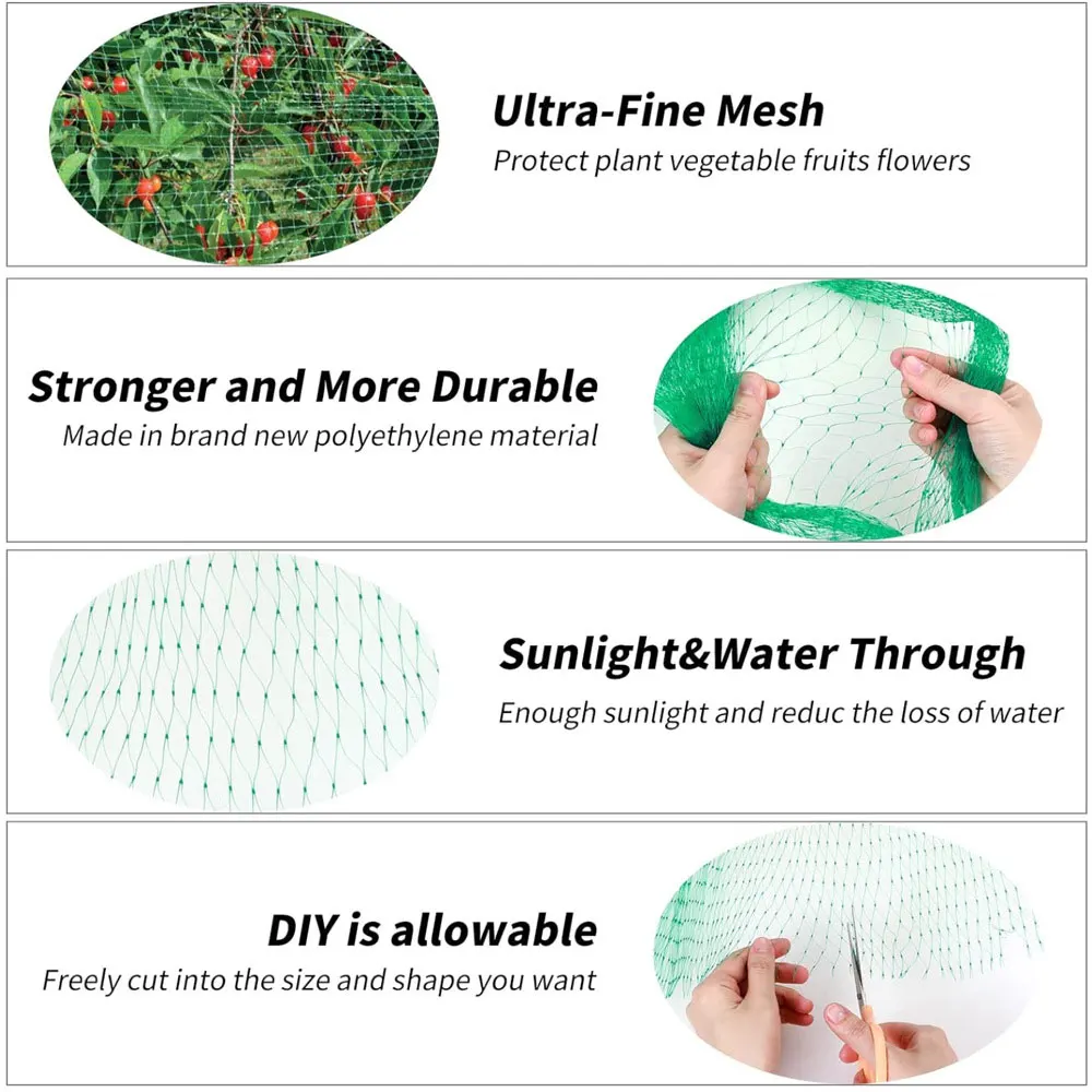 Multisize Garden Netting Green Woven Mesh Protect Plants Fruit Flower Trees Stretch Fencing Durable Net Stops Birds Deer Animals