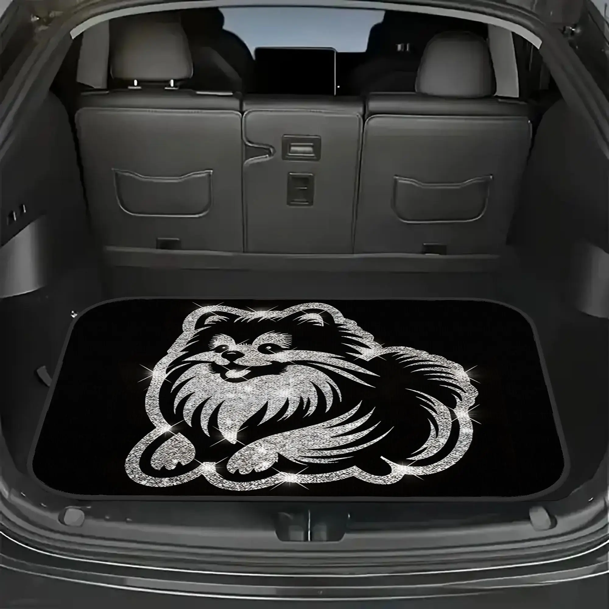 1pc Multi-functional Car Trunk Mat With Glitter Pomeranian Silhouette Print. Suitable For Most Car Models, Including Cars, Truck
