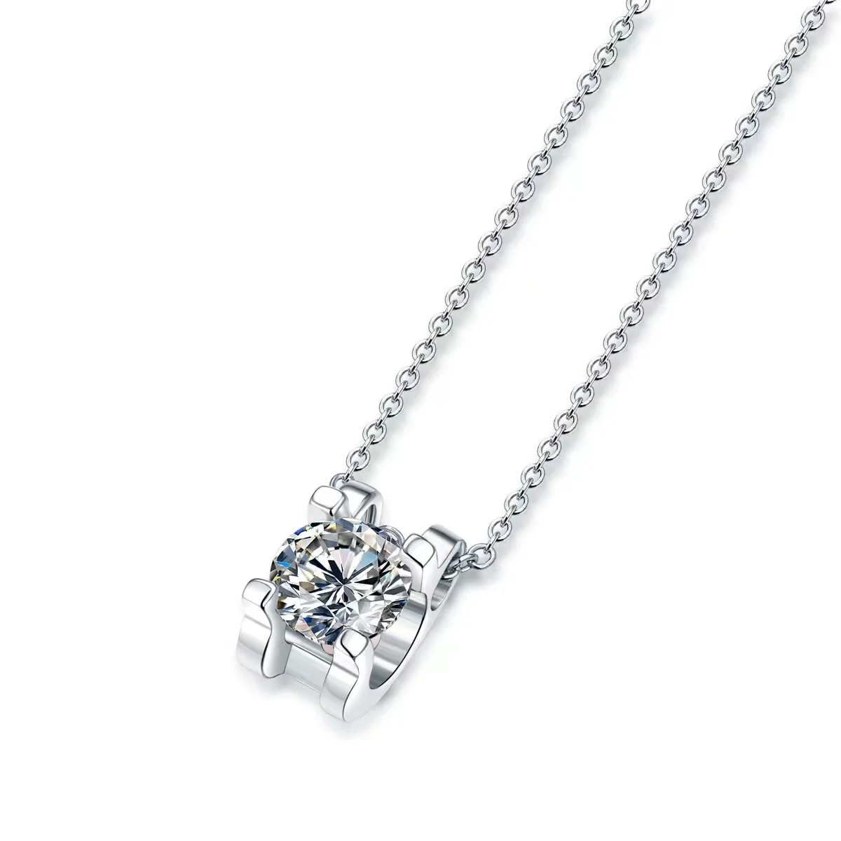 JIUZUAN 3 Carat Round Cut D Color OX Head Moissanite Pendant Necklace Silver 925 Moissanite Diamond Test Past  Necklace