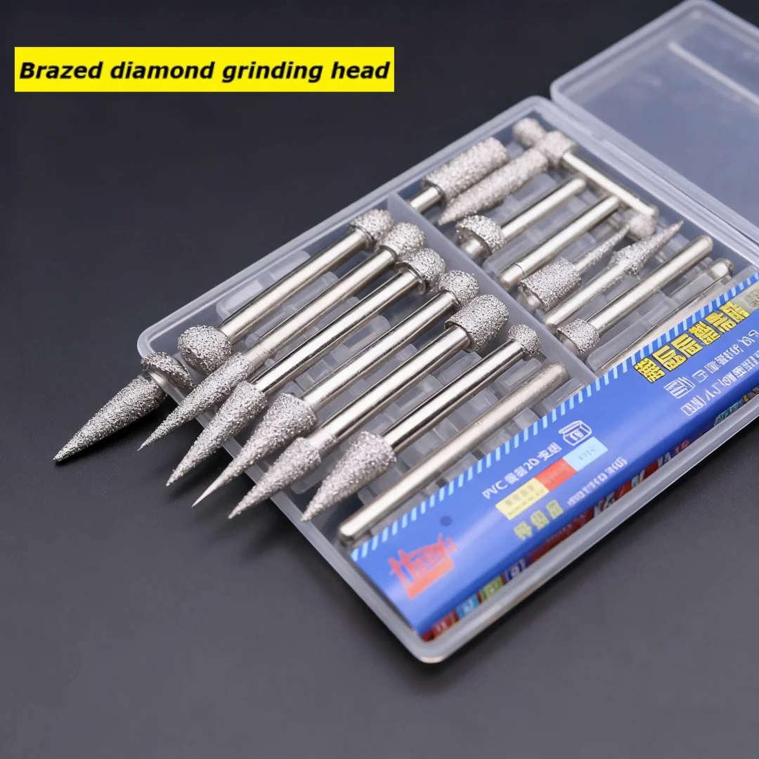 20pcs Shank 6mm Brazed Grinding Heads Set Coarse Sand Mounted Points For Jade, Stone, Peeling, Carving Grinding Grit46