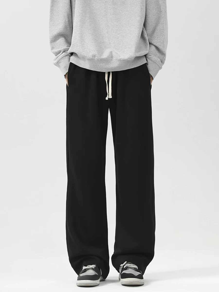 

Boyue Casual Cotton Long Pants Men's Straight Leg Sweatpants Street Sle Pure Color Drapey Loose Fit All Season Wear