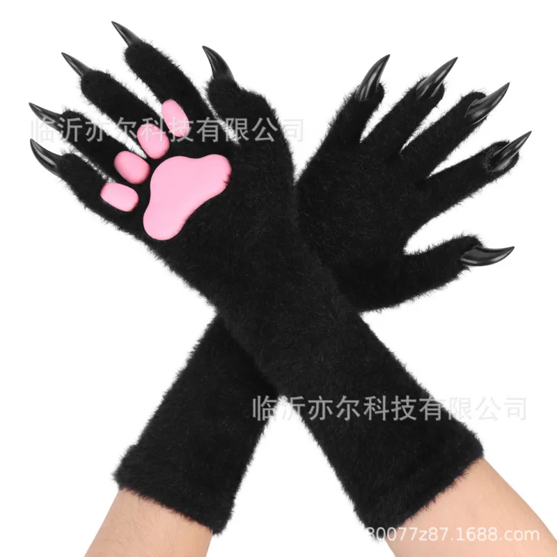Silicone Paw Claw Gloves Halloween Beast Furry Long Gloves Black Fake Nails Cosplay Costume Party Horror Prop Gift